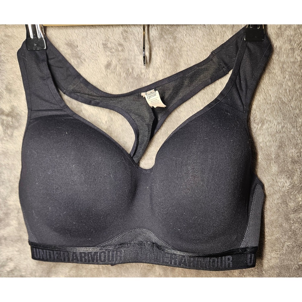 Under Armour Sports‎ Bra 34C Black HeatGear Compression Racerback Wireless NT38